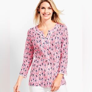 Talbots Monkey Print Pink Cotton Tunic Size Large
